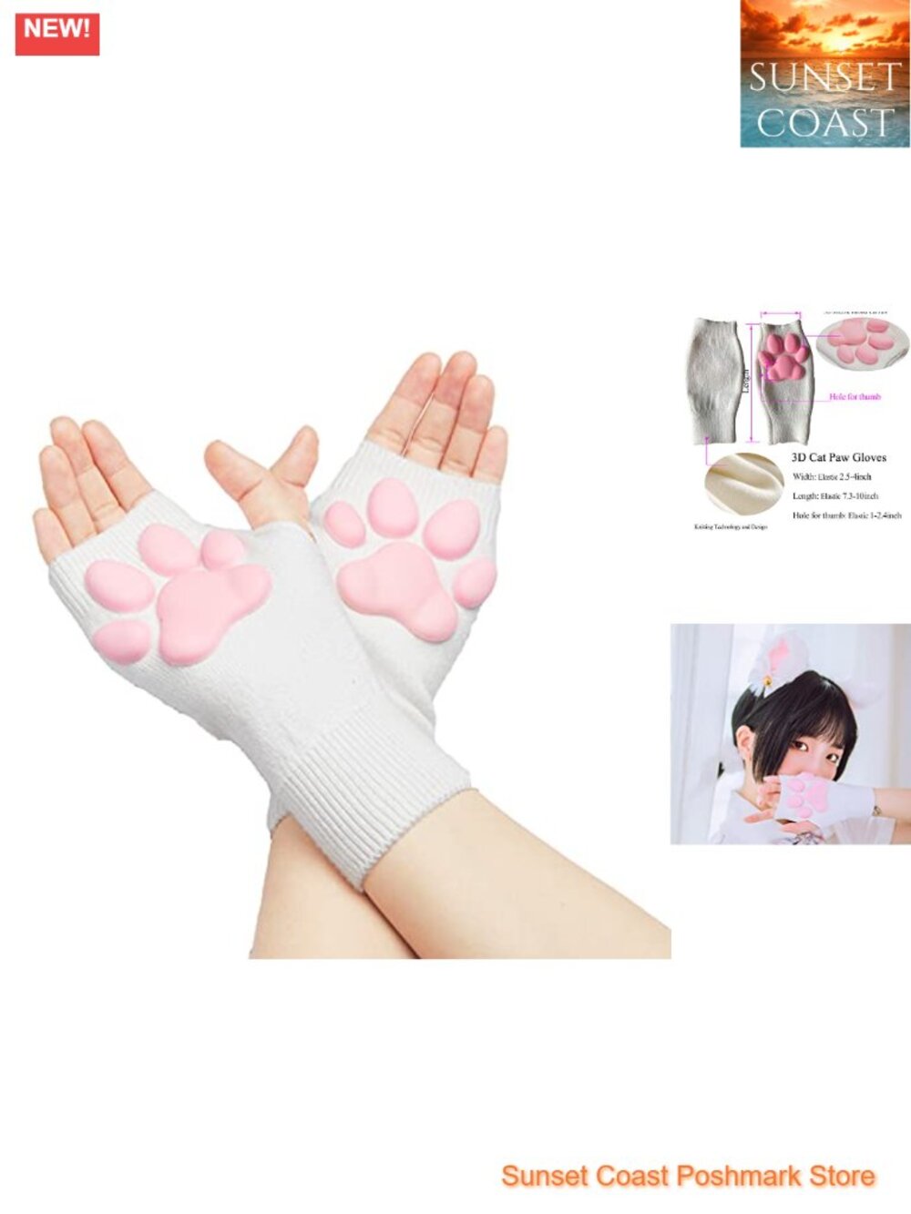 Kawaii 3D Cat Paw Fingerless Gloves Silicone Cosplay Accessories